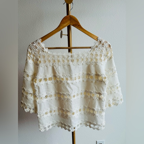 Oscar de la Renta ecru Lace & Embroidered top blouse size 2 - Picture 5 of 12